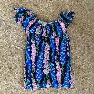 Lily Pulitzer ruffle top in Bright Navy Foxy